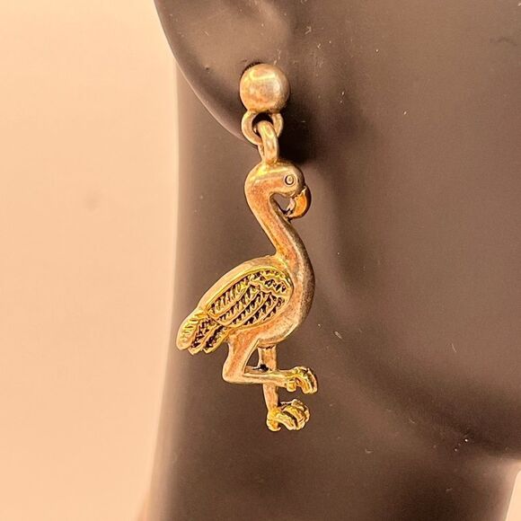 ML Flamingo pierced earrings, gold and silver tone - Picture 4 of 6